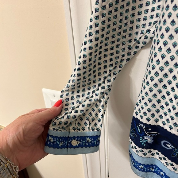 J. Crew White and Blue Ruffled 3/4 Sleeve Blouse - Picture 4 of 8